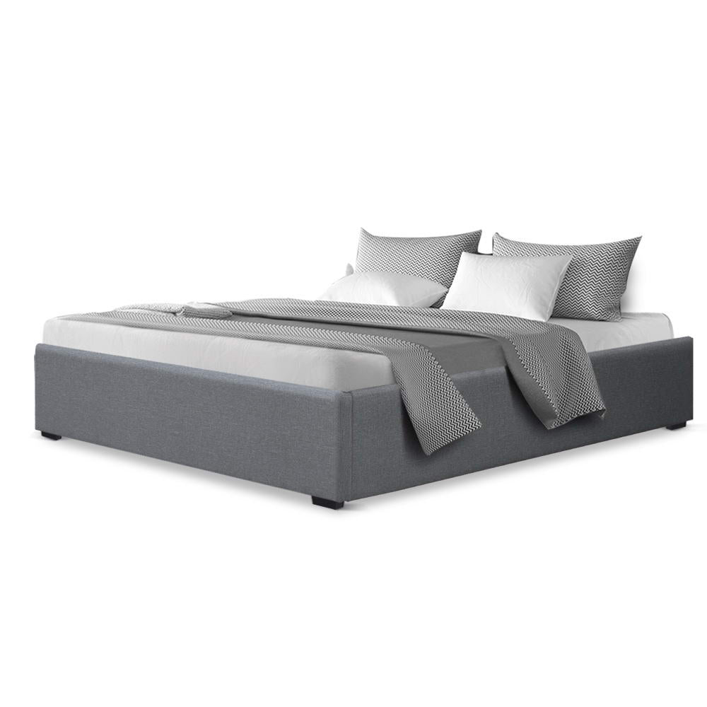 Artiss Bed Frame Queen Size Gas Lift Base Grey TOKI - Cosy Abode