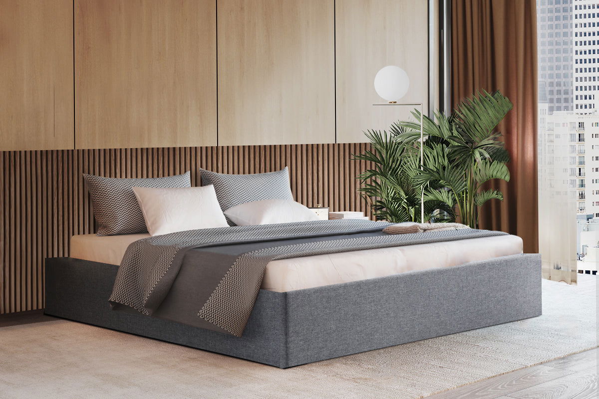 Artiss Bed Frame Queen Size Gas Lift Base Grey TOKI - Cosy Abode
