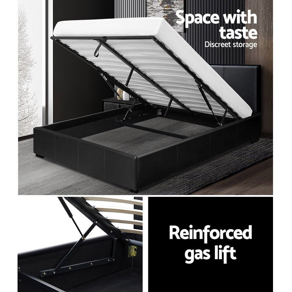 Artiss Bed Frame Queen Size Gas Lift Black NINO - Cosy Abode