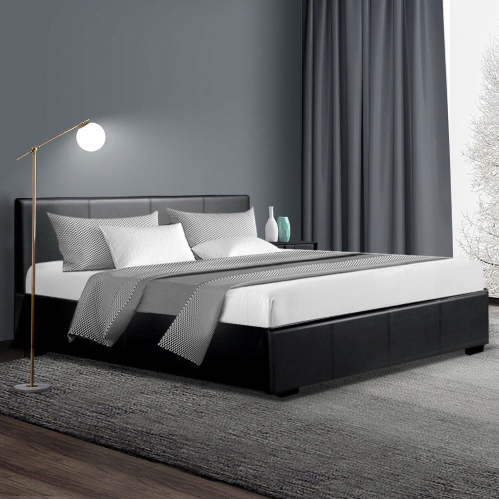 Artiss Bed Frame Queen Size Gas Lift Black NINO - Cosy Abode