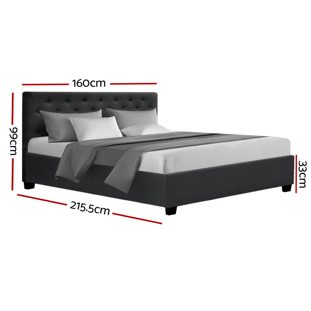 Artiss Bed Frame Queen Size Gas Lift Charcoal VILA - Cosy Abode