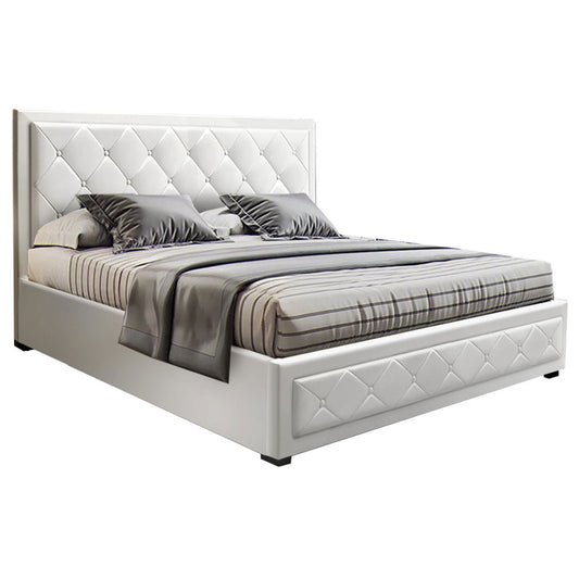 Artiss Bed Frame Queen Size Gas Lift White TIYO - Cosy Abode