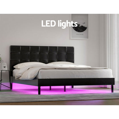 Artiss Bed Frame Queen Size LED Black RAVI - Cosy Abode