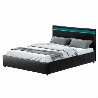Artiss Bed Frame Queen Size LED Gas Lift Black COLE - Cosy Abode