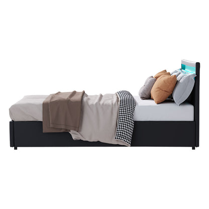 Artiss Bed Frame Queen Size LED Gas Lift Black COLE - Cosy Abode