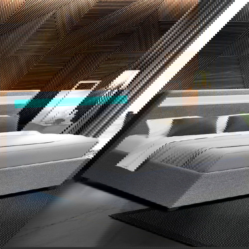 Artiss Bed Frame Queen Size LED Gas Lift Grey COLE - Cosy Abode