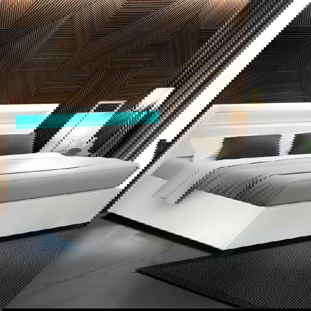 Artiss Bed Frame Queen Size LED Gas Lift White COLE - Cosy Abode