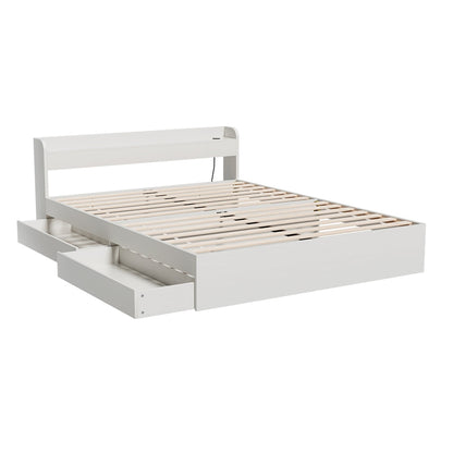 Artiss Bed Frame Queen Size Mattress Base wtih Charging Ports 2 Storage Drawers - Cosy Abode