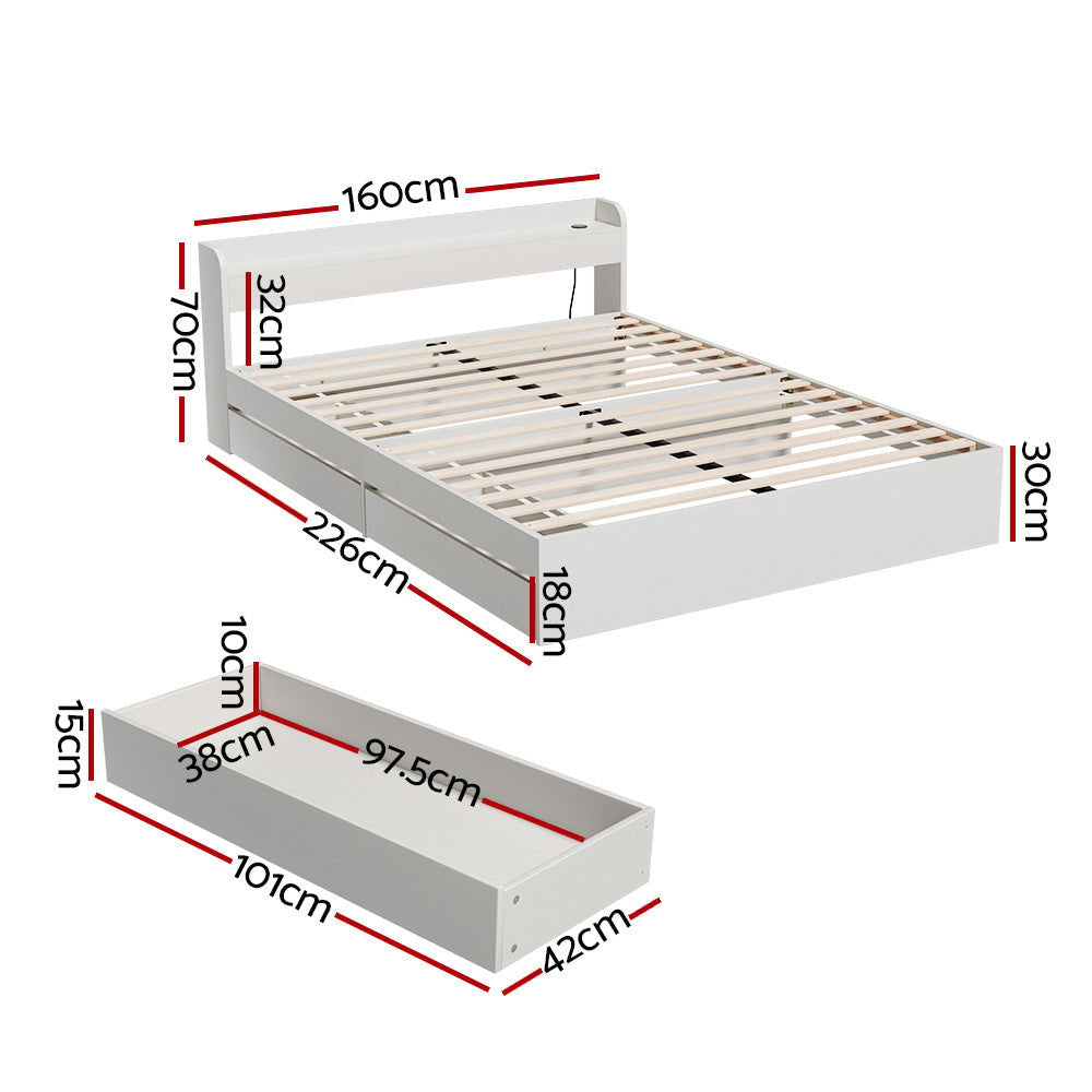Artiss Bed Frame Queen Size Mattress Base wtih Charging Ports 2 Storage Drawers - Cosy Abode