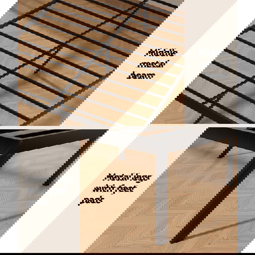 Artiss Bed Frame Queen Size Metal Base Mattress Platform Foundation Black PAULA - Cosy Abode