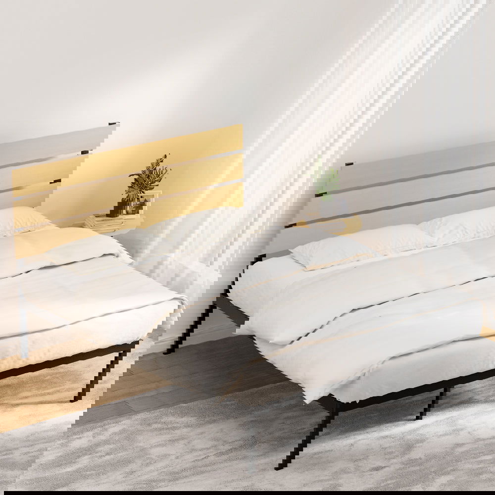 Artiss Bed Frame Queen Size Metal Base Mattress Platform Foundation Black PAULA - Cosy Abode