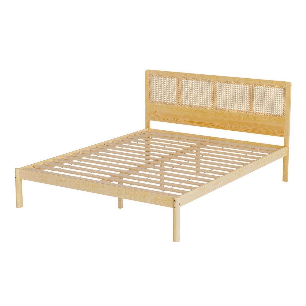 Artiss Bed Frame Queen Size Rattan Wooden RITA - Cosy Abode