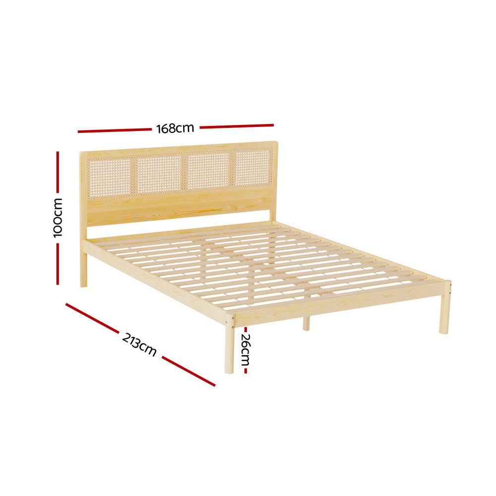 Artiss Bed Frame Queen Size Rattan Wooden RITA - Cosy Abode