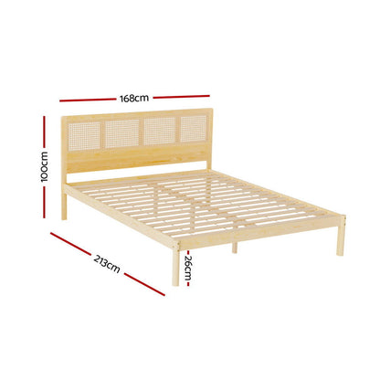 Artiss Bed Frame Queen Size Rattan Wooden RITA - Cosy Abode