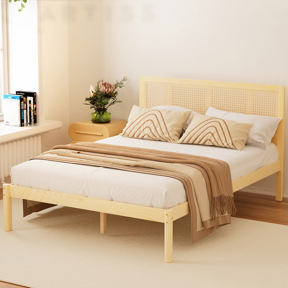 Artiss Bed Frame Queen Size Rattan Wooden RITA - Cosy Abode