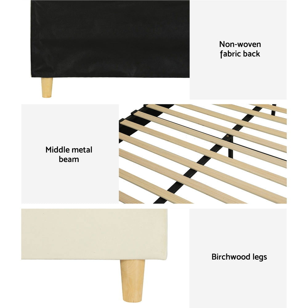 Artiss Bed Frame Queen Size Velvet Cream ELLA - Cosy Abode
