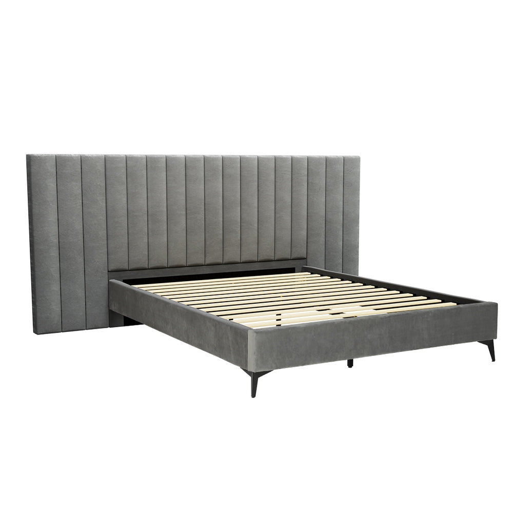 Artiss Bed Frame Queen Size Velvet Grey LOTT - Cosy Abode