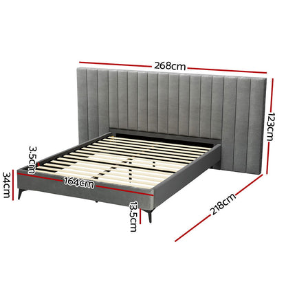 Artiss Bed Frame Queen Size Velvet Grey LOTT - Cosy Abode