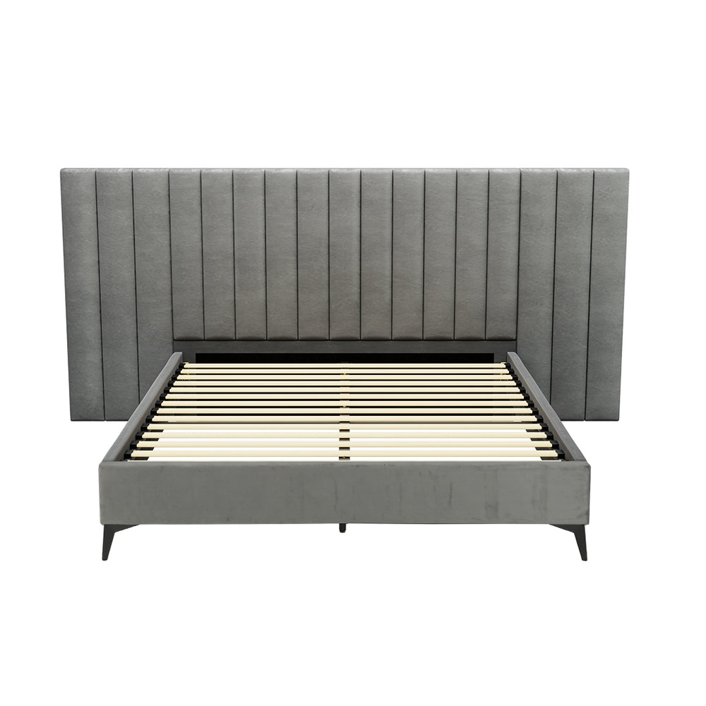 Artiss Bed Frame Queen Size Velvet Grey LOTT - Cosy Abode