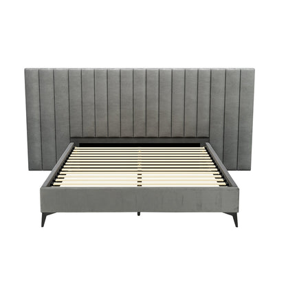 Artiss Bed Frame Queen Size Velvet Grey LOTT - Cosy Abode