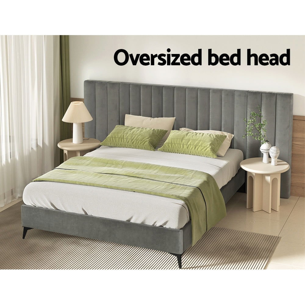 Artiss Bed Frame Queen Size Velvet Grey LOTT - Cosy Abode