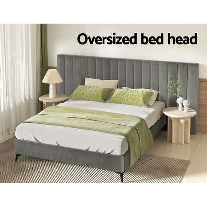 Artiss Bed Frame Queen Size Velvet Grey LOTT - Cosy Abode