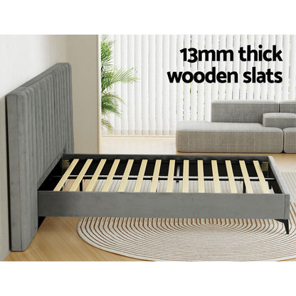 Artiss Bed Frame Queen Size Velvet Grey LOTT - Cosy Abode