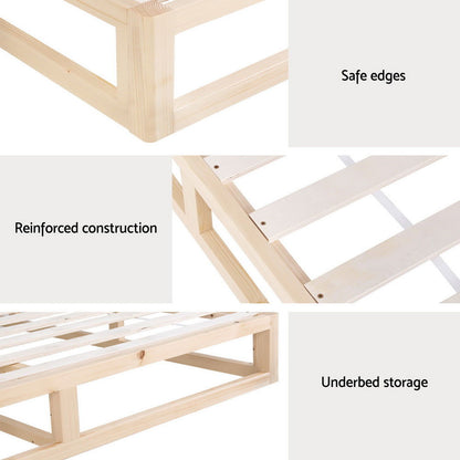 Artiss Bed Frame Queen Size Wooden Base Mattress Platform Timber Pine KALAM - Cosy Abode