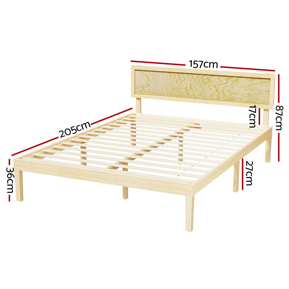 Artiss Bed Frame Queen Size Wooden Base Mattress Platform Timber Pine YUMI - Cosy Abode