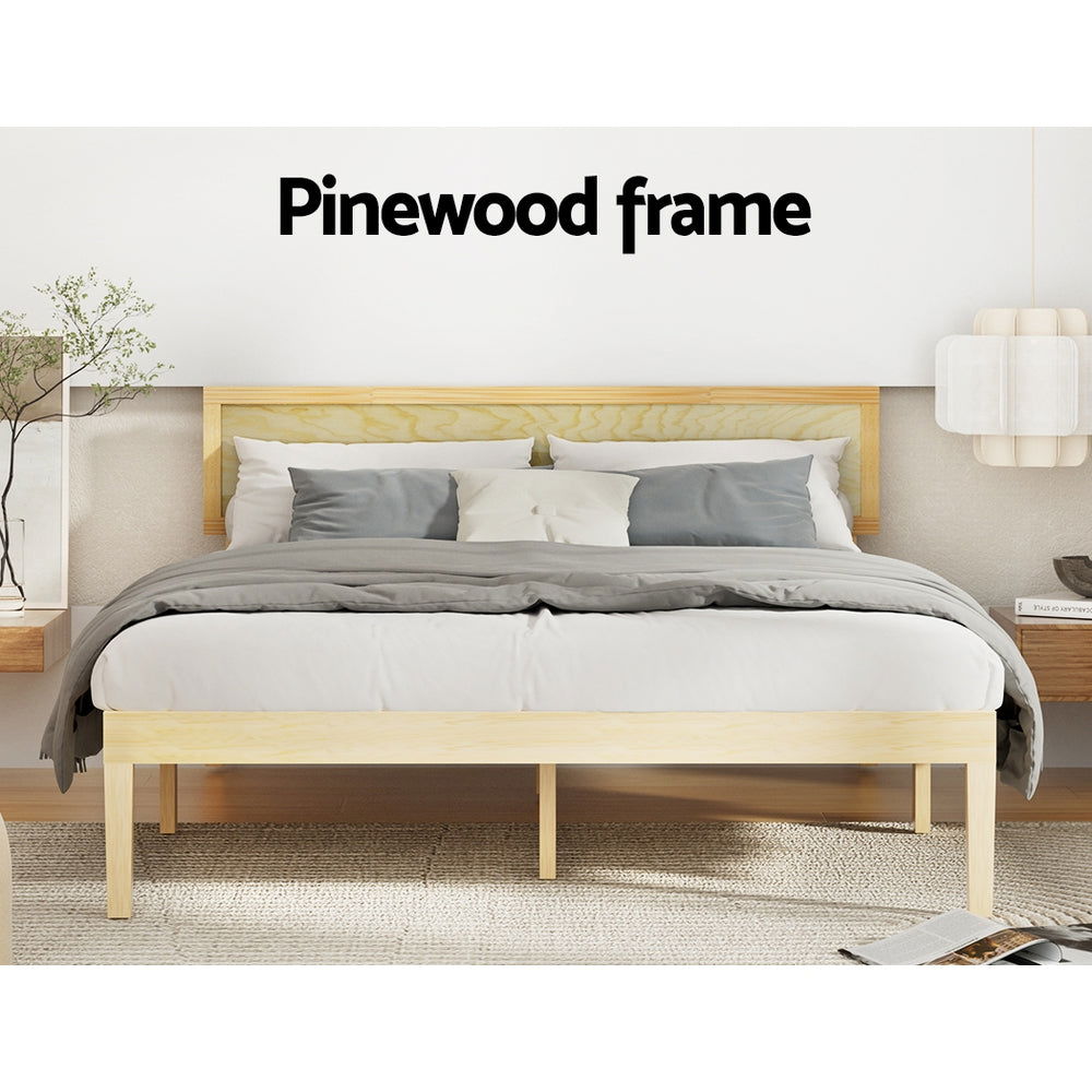 Artiss Bed Frame Queen Size Wooden Base Mattress Platform Timber Pine YUMI - Cosy Abode