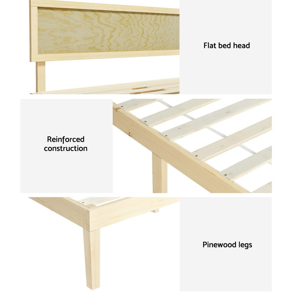Artiss Bed Frame Queen Size Wooden Base Mattress Platform Timber Pine YUMI - Cosy Abode