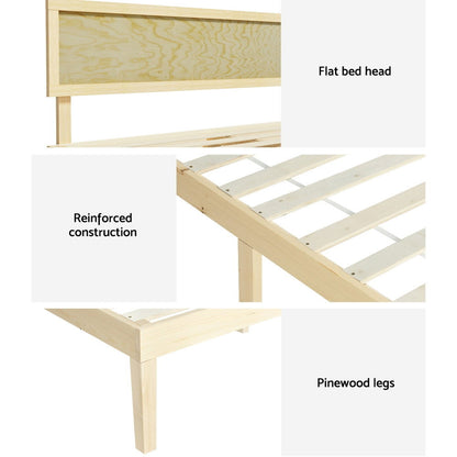 Artiss Bed Frame Queen Size Wooden Base Mattress Platform Timber Pine YUMI - Cosy Abode