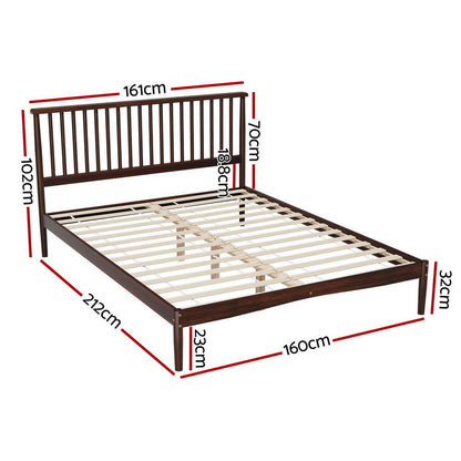 Artiss Bed Frame Queen Size Wooden Base Mattress Platform Timber Walnut VISE - Cosy Abode