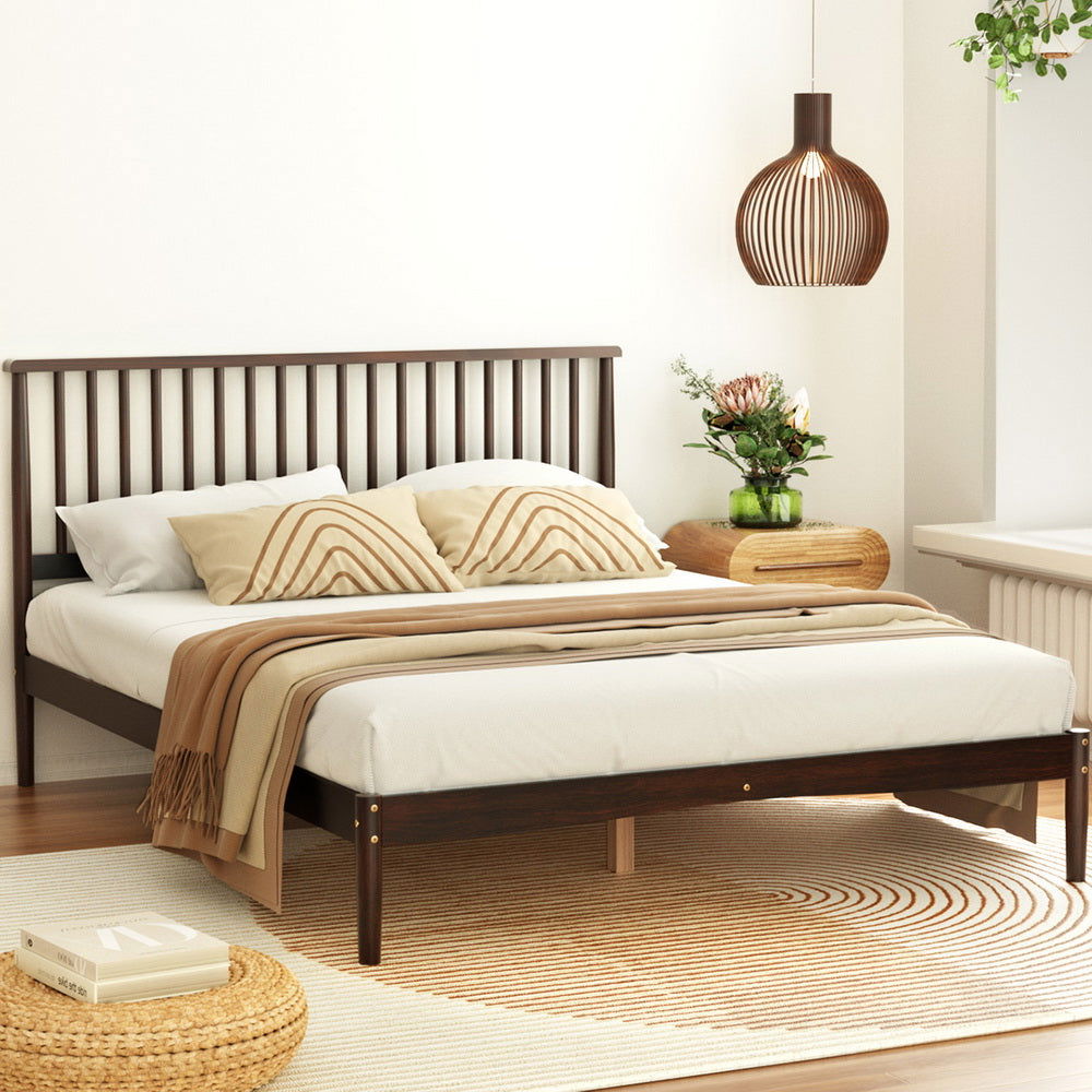 Artiss Bed Frame Queen Size Wooden Base Mattress Platform Timber Walnut VISE - Cosy Abode