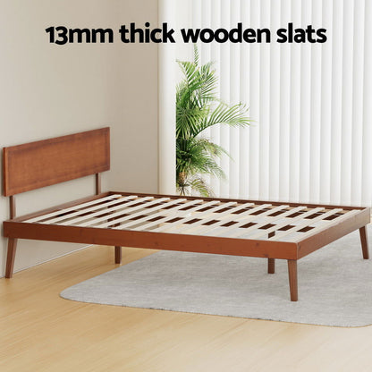Artiss Bed Frame Queen Size Wooden Bed Base Walnut SPLAY - Cosy Abode