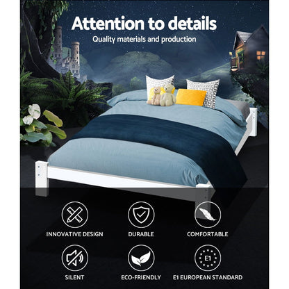 Artiss Bed Frame Queen Size Wooden White JADE - Cosy Abode