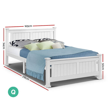 Artiss Bed Frame Queen Size Wooden White RIO - Cosy Abode