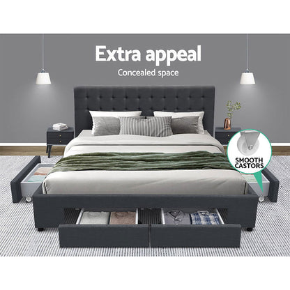 Artiss Bed Frame Queen Size with 4 Drawers Charcoal AVIO - Cosy Abode