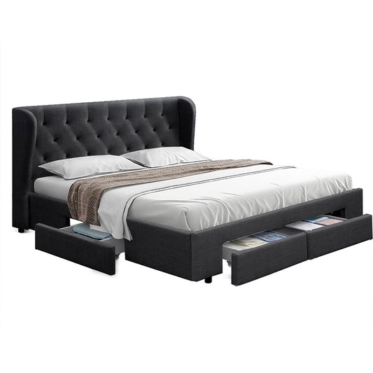 Artiss Bed Frame Queen Size with 4 Drawers Charcoal MILA - Cosy Abode