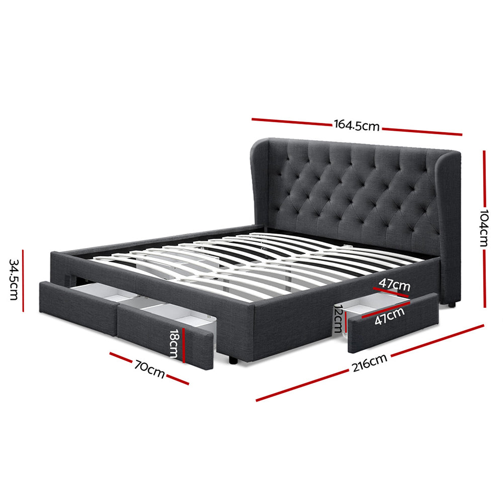 Artiss Bed Frame Queen Size with 4 Drawers Charcoal MILA - Cosy Abode