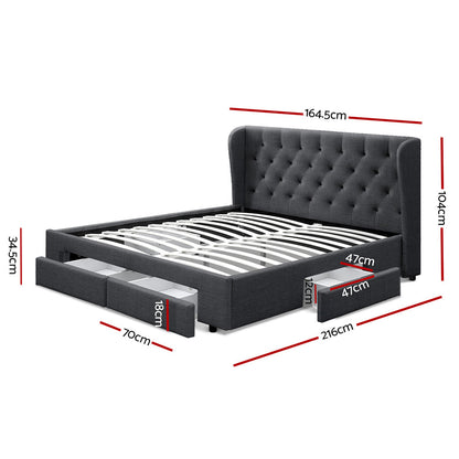 Artiss Bed Frame Queen Size with 4 Drawers Charcoal MILA - Cosy Abode