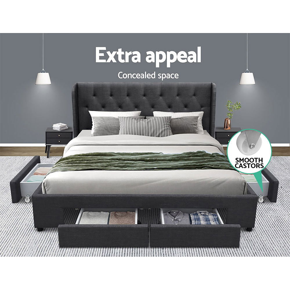 Artiss Bed Frame Queen Size with 4 Drawers Charcoal MILA - Cosy Abode