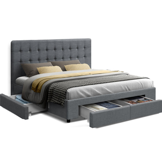 Artiss Bed Frame Queen Size with 4 Drawers Grey AVIO - Cosy Abode