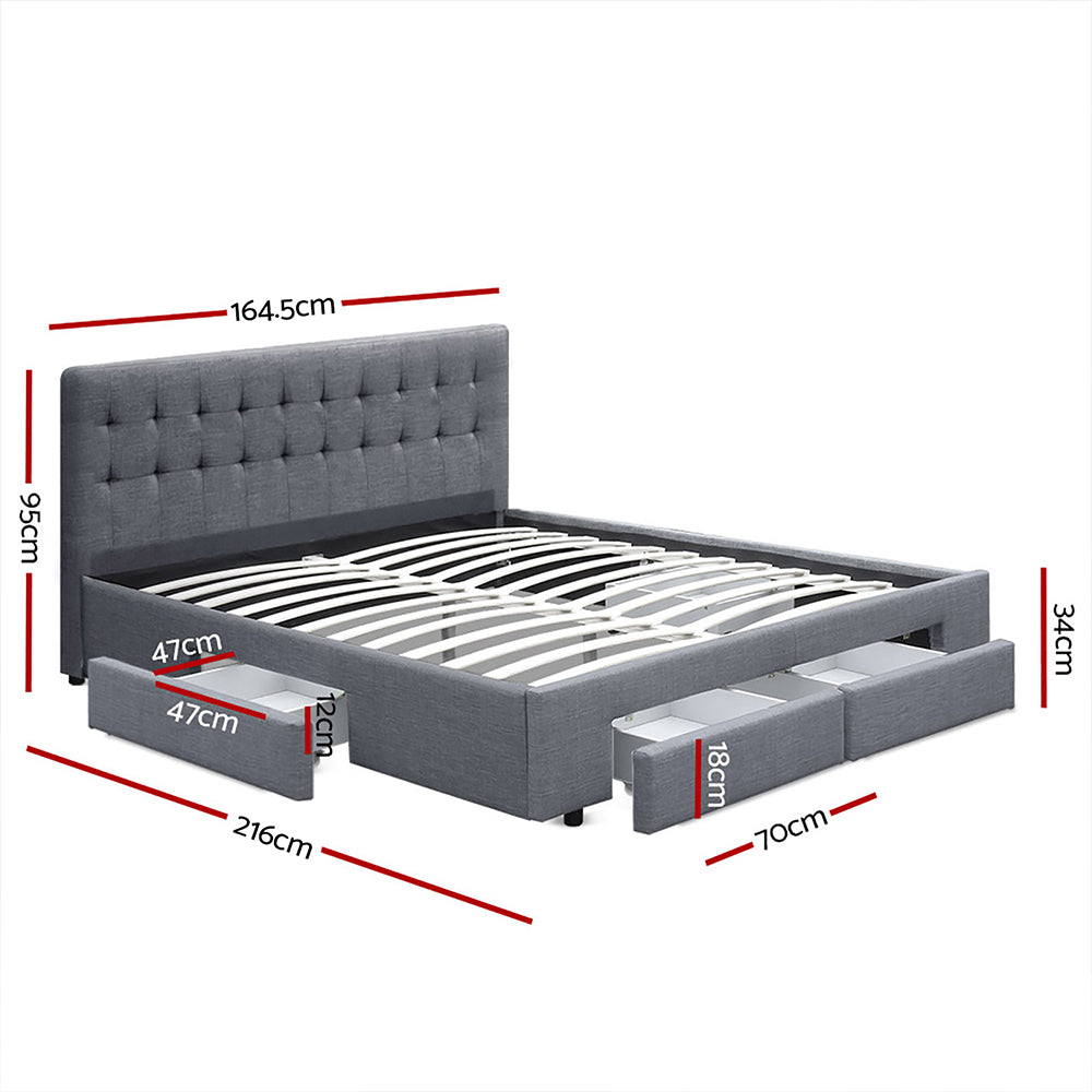 Artiss Bed Frame Queen Size with 4 Drawers Grey AVIO - Cosy Abode