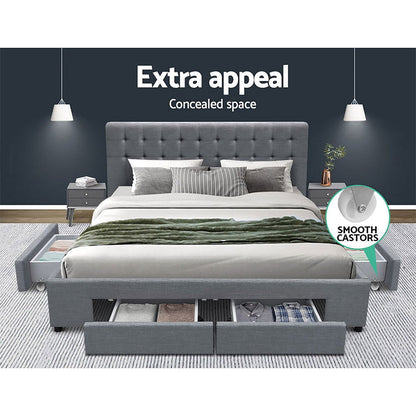 Artiss Bed Frame Queen Size with 4 Drawers Grey AVIO - Cosy Abode
