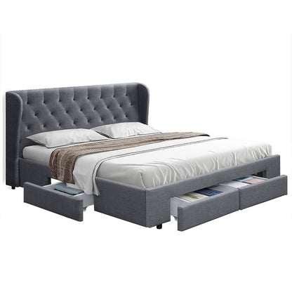 Artiss Bed Frame Queen Size with 4 Drawers Grey MILA - Cosy Abode