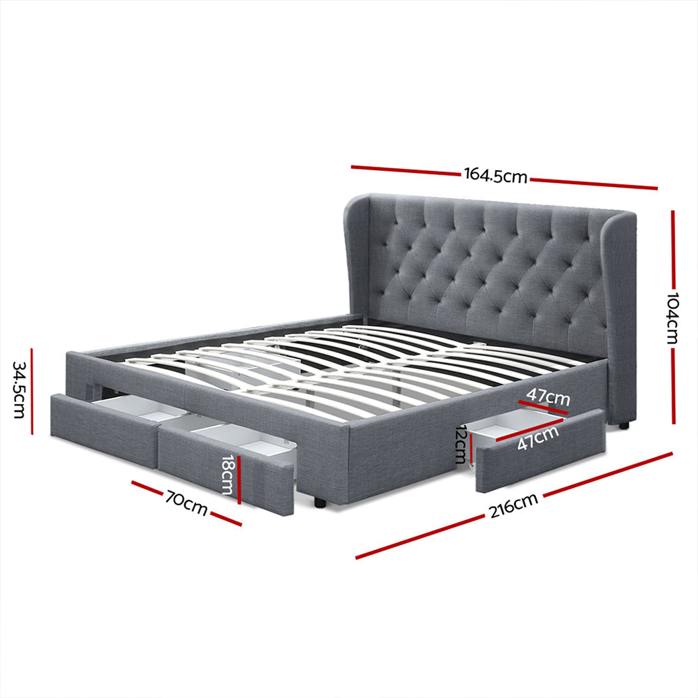 Artiss Bed Frame Queen Size with 4 Drawers Grey MILA - Cosy Abode