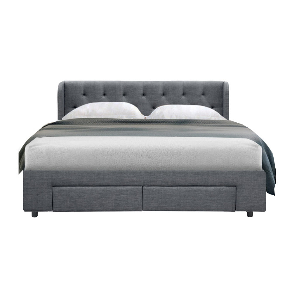 Artiss Bed Frame Queen Size with 4 Drawers Grey MILA - Cosy Abode