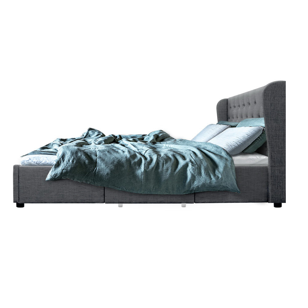 Artiss Bed Frame Queen Size with 4 Drawers Grey MILA - Cosy Abode