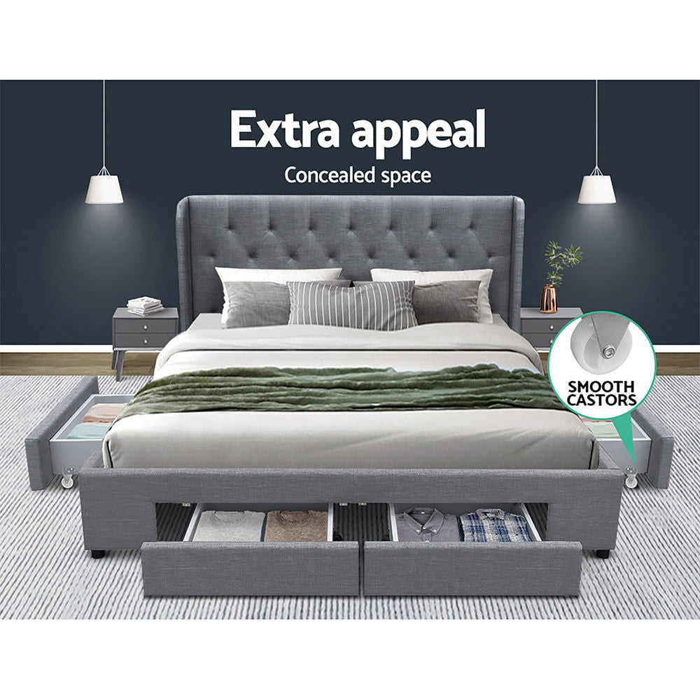 Artiss Bed Frame Queen Size with 4 Drawers Grey MILA - Cosy Abode